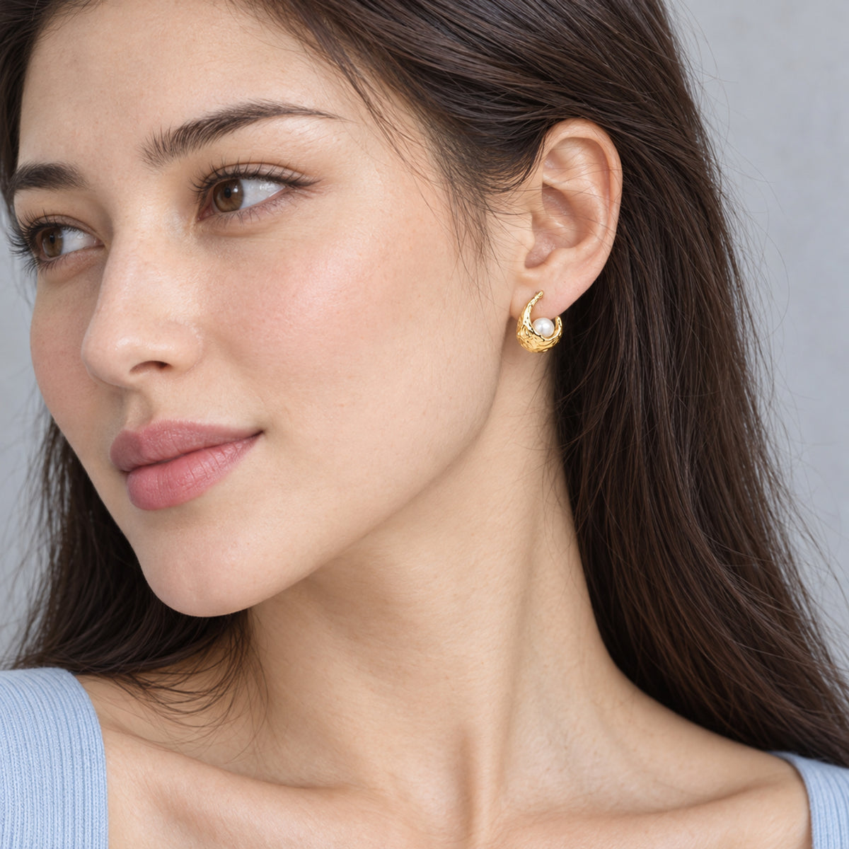 MIRA — Molten Gold Crescent Baroque Pearl Huggie Hoop Earrings