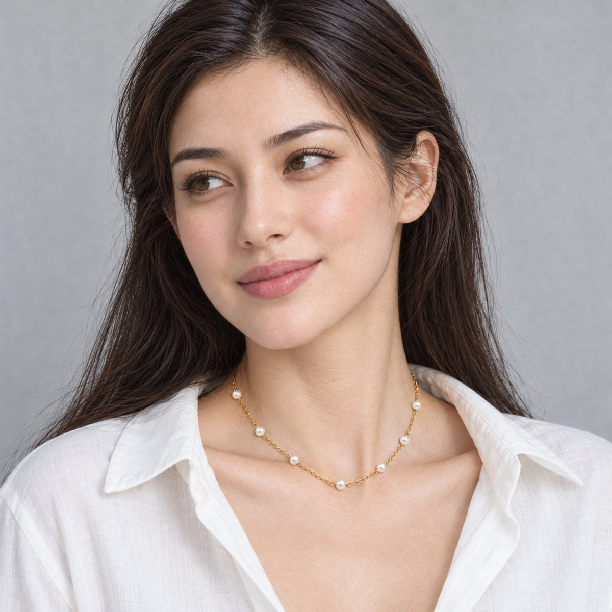 MIRA — Petite Freshwater Potato Pearl Station Choker Necklace