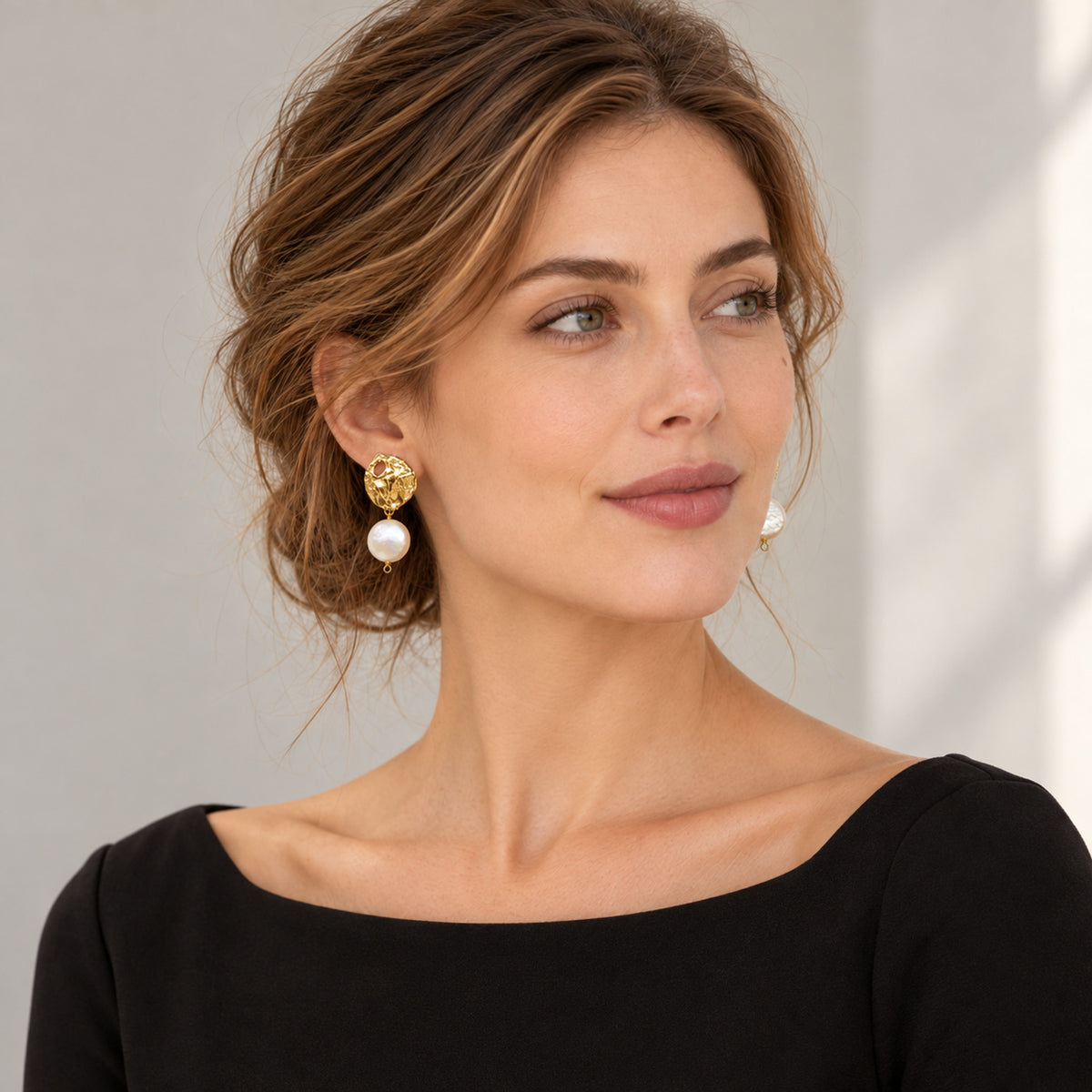 ELENE — Architectural Molten Coin Baroque Pearl Drop Earrings