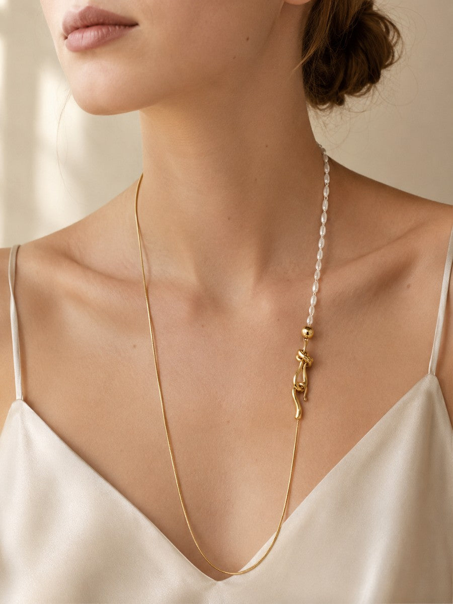ELENE necklace styling on silk dress