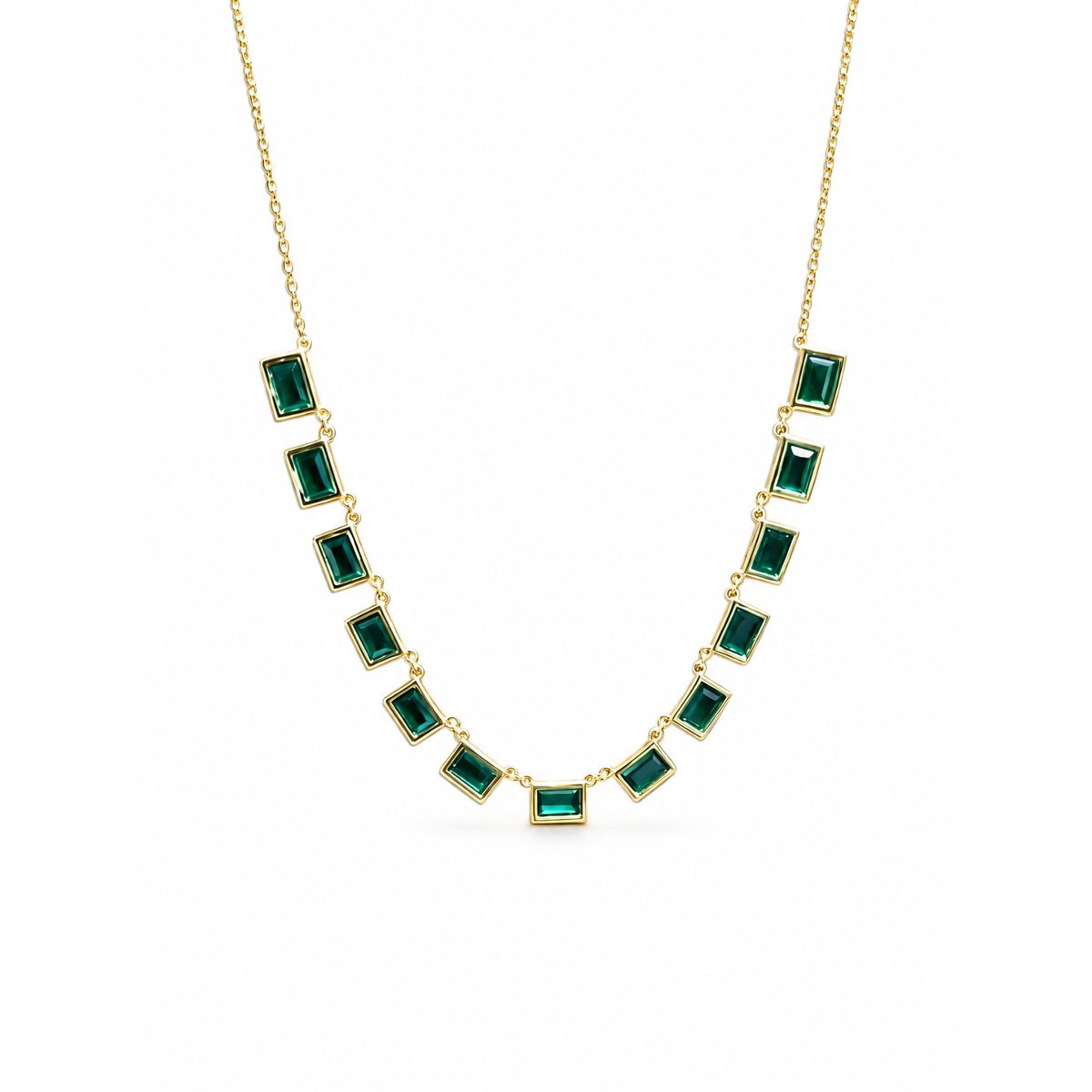 ELENE | Baguette-Cut Emerald Green Crystal Collar Necklace (18K Gold Plated 925 Silver)