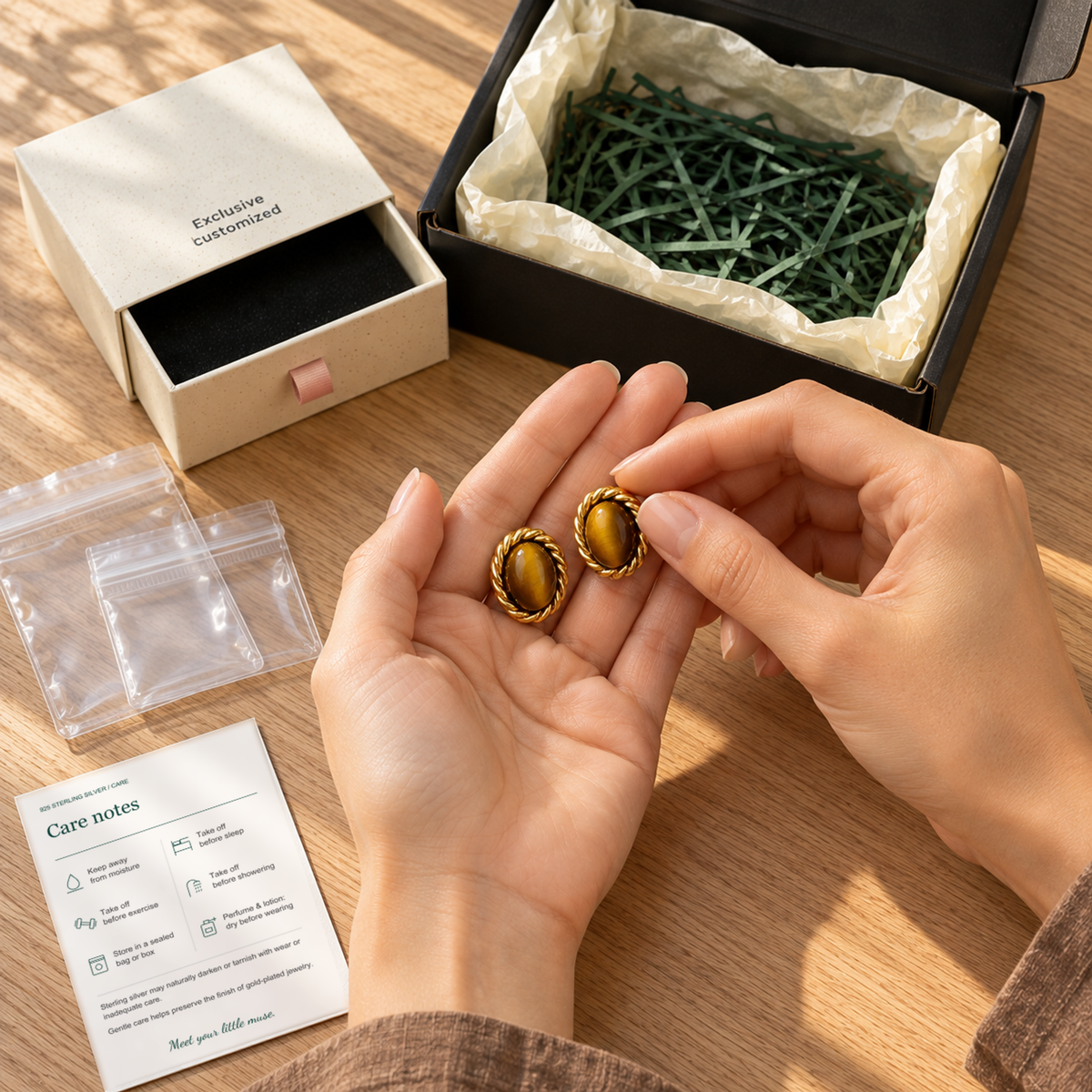 ELENE | Vintage Twisted Rope Oval Tiger's Eye Stud Earrings (18K Gold Plated 925 Silver)