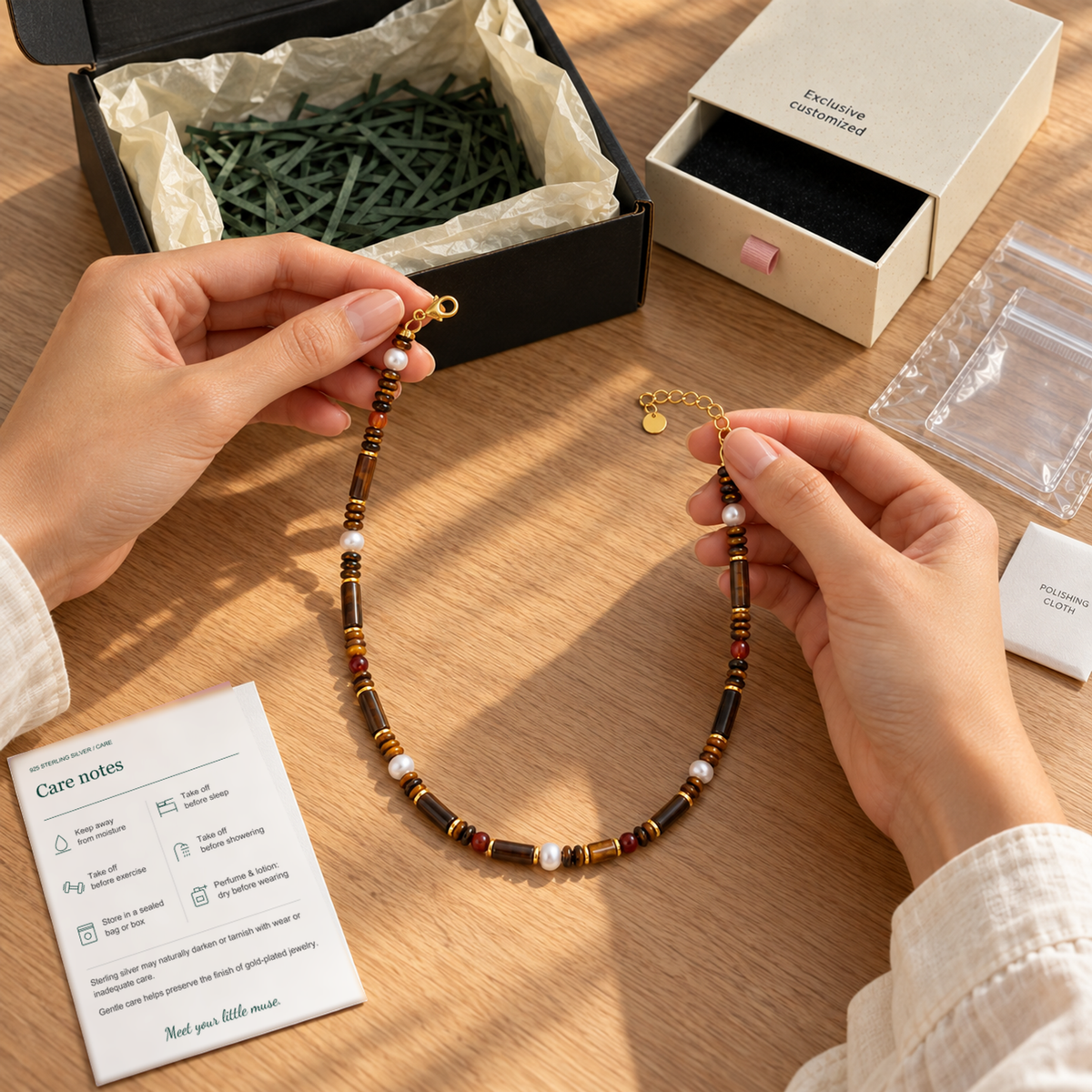 ELENE | Tiger's Eye, Freshwater Pearl & Garnet Beaded Choker (18K Gold Plated 925 Silver)