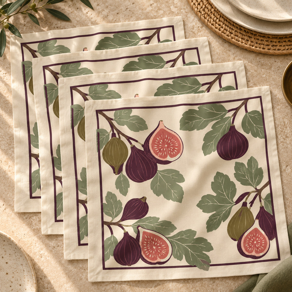 Still & Flow, Fig Atelier Dinner Cloth Napkins, Set of 4, 20 × 20 in
