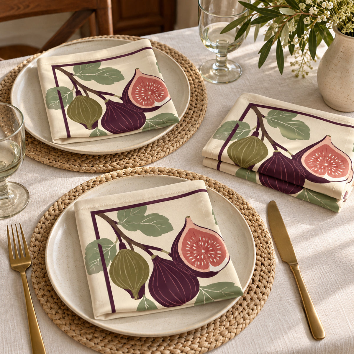 Still & Flow, Fig Atelier Dinner Cloth Napkins, Set of 4, 20 × 20 in