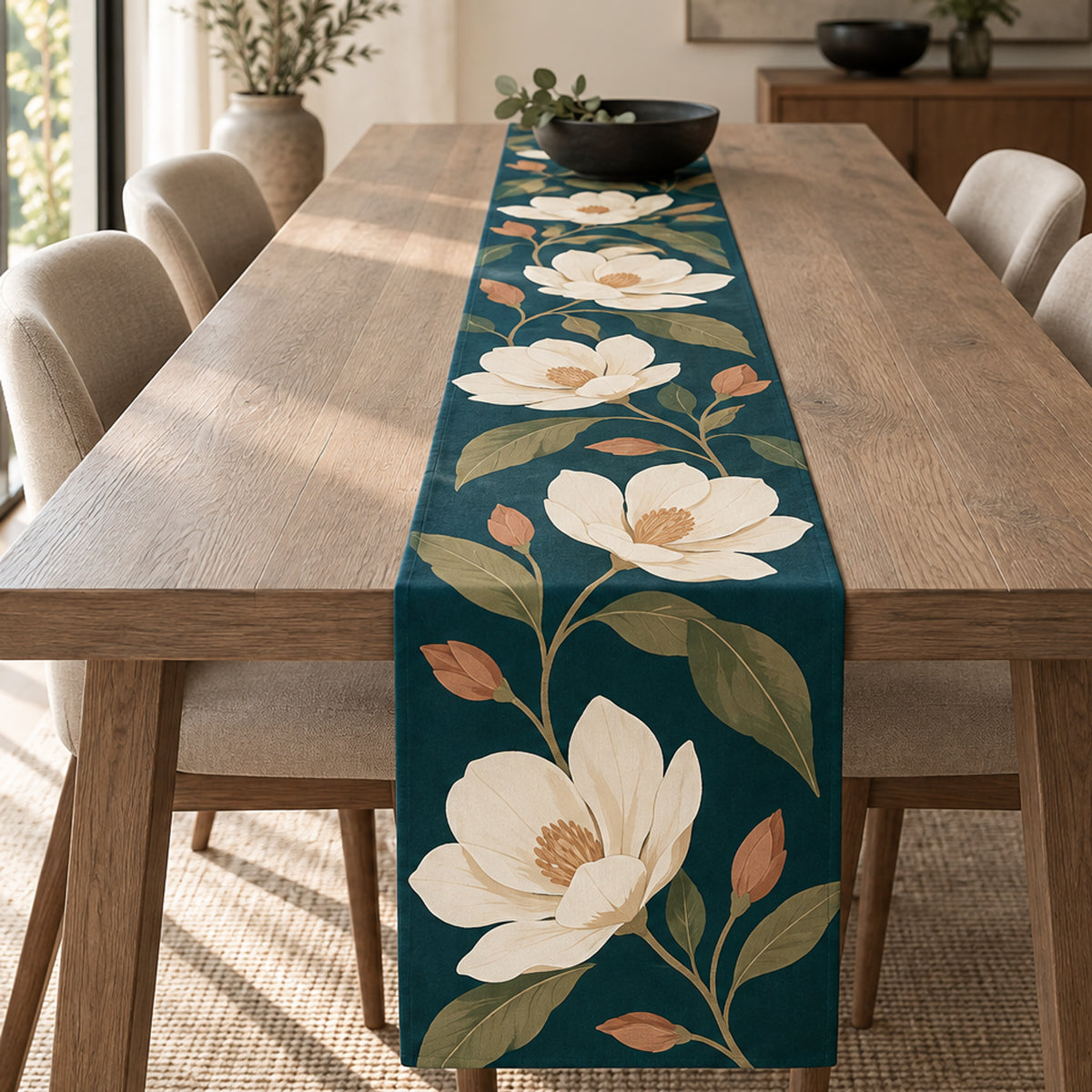 Still & Flow, Nocturne Bloom Printed Table Runner, 90 × 16 in