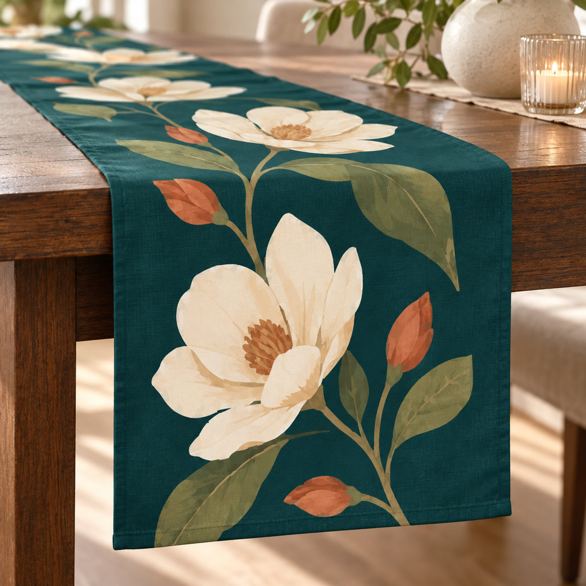 Still & Flow, Nocturne Bloom Printed Table Runner, 90 × 16 in