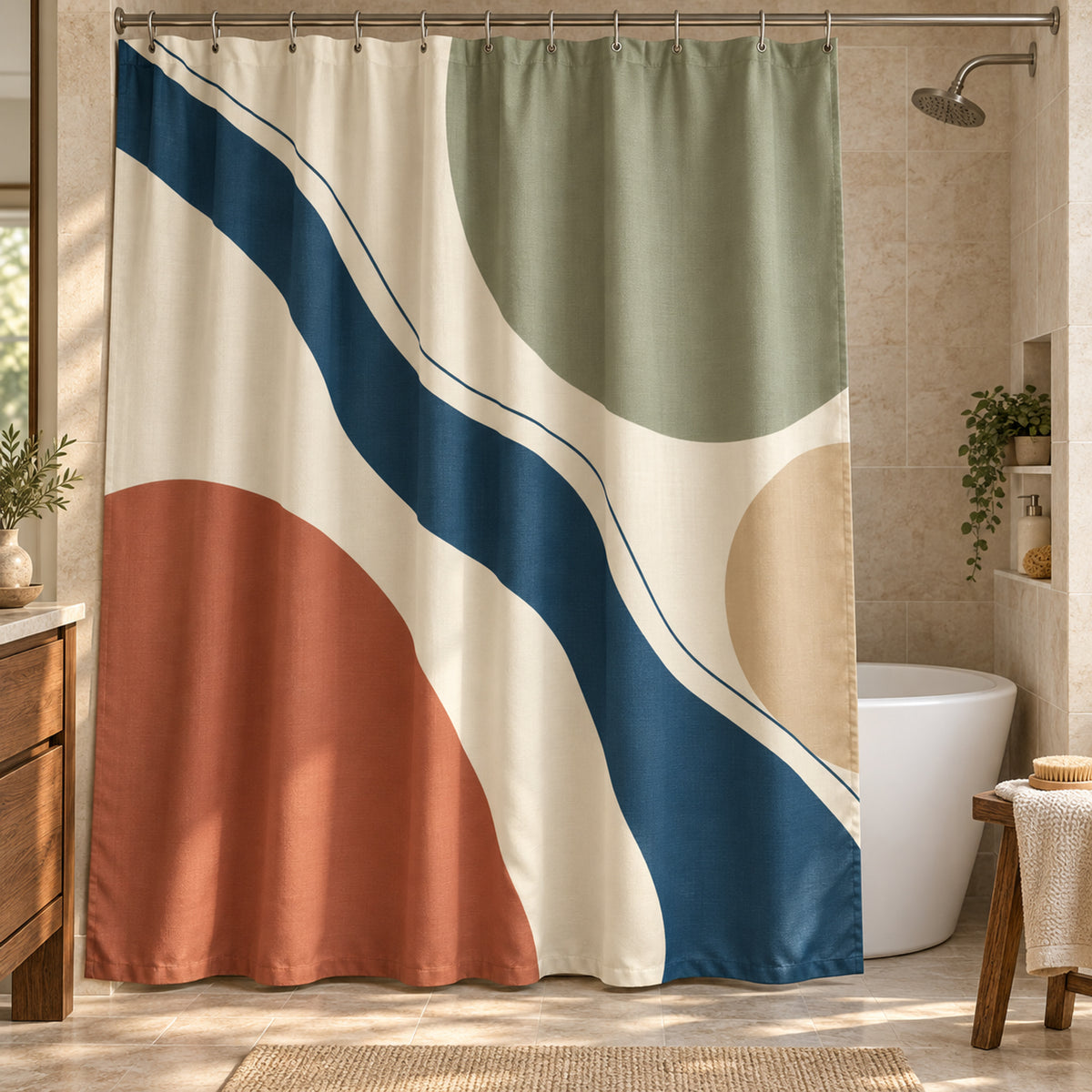 Still & Flow, Tidal Stone Art Print Shower Curtain, 71 × 74 in