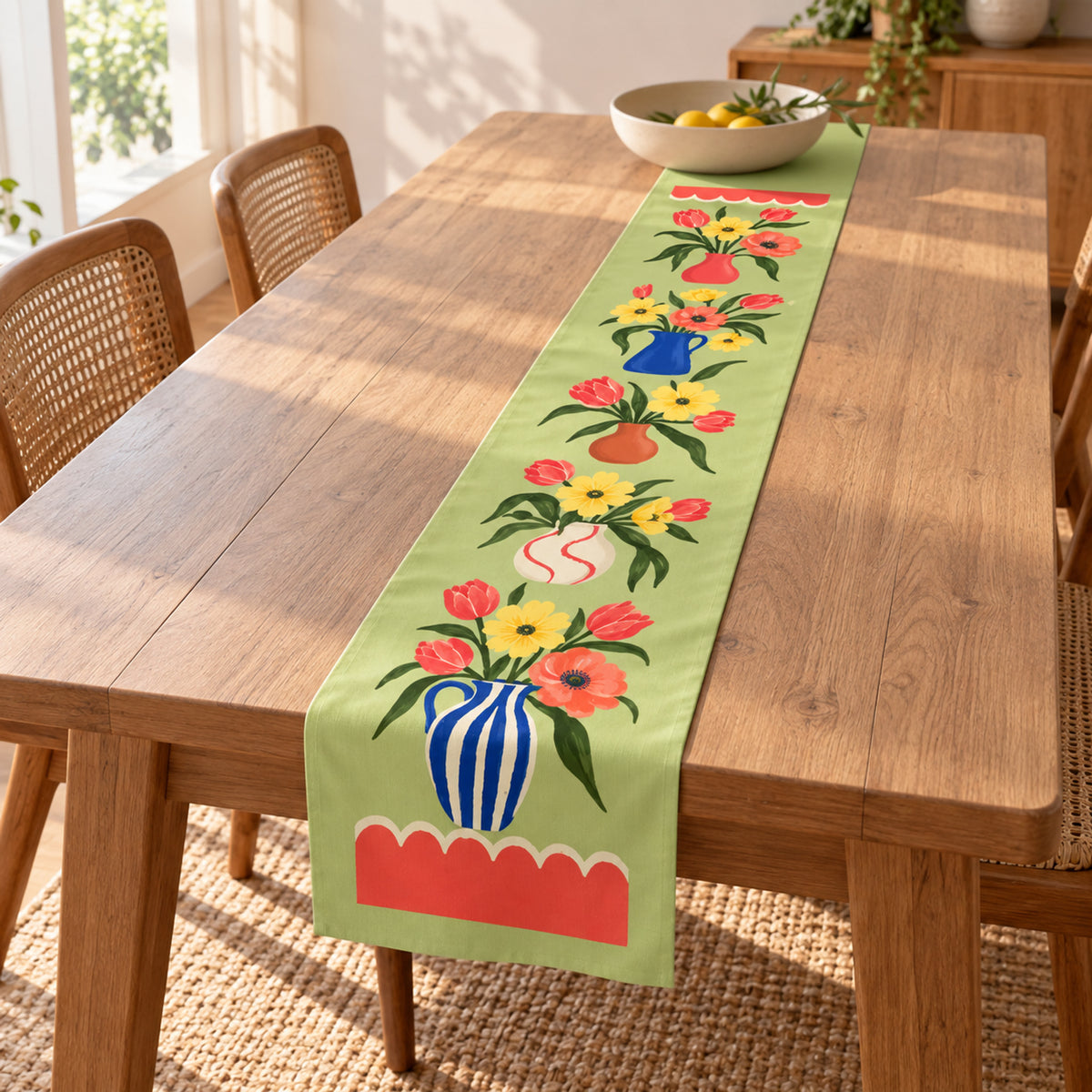 Offbeat Living, Flower Market Stroll Printed Table Runner, 90 × 16 in