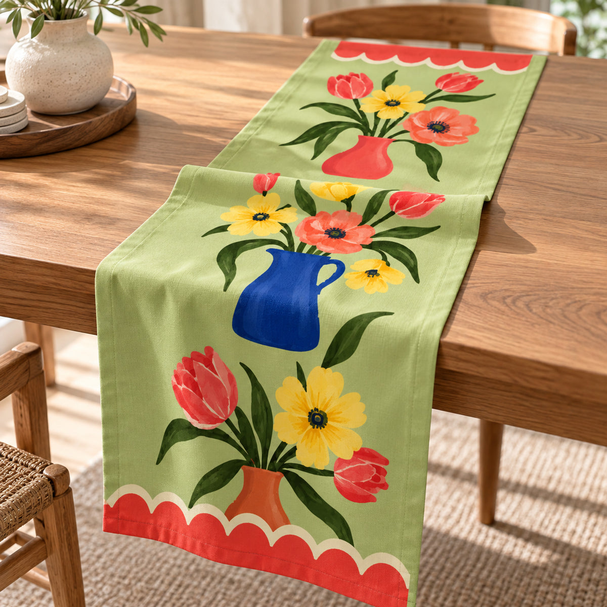 Offbeat Living, Flower Market Stroll Printed Table Runner, 90 × 16 in