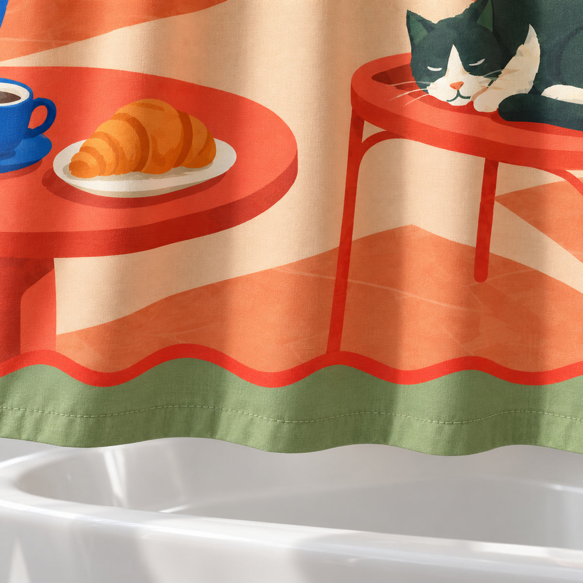 Offbeat Living, Sunlit Terrace Art Print Shower Curtain, 71 × 74 in