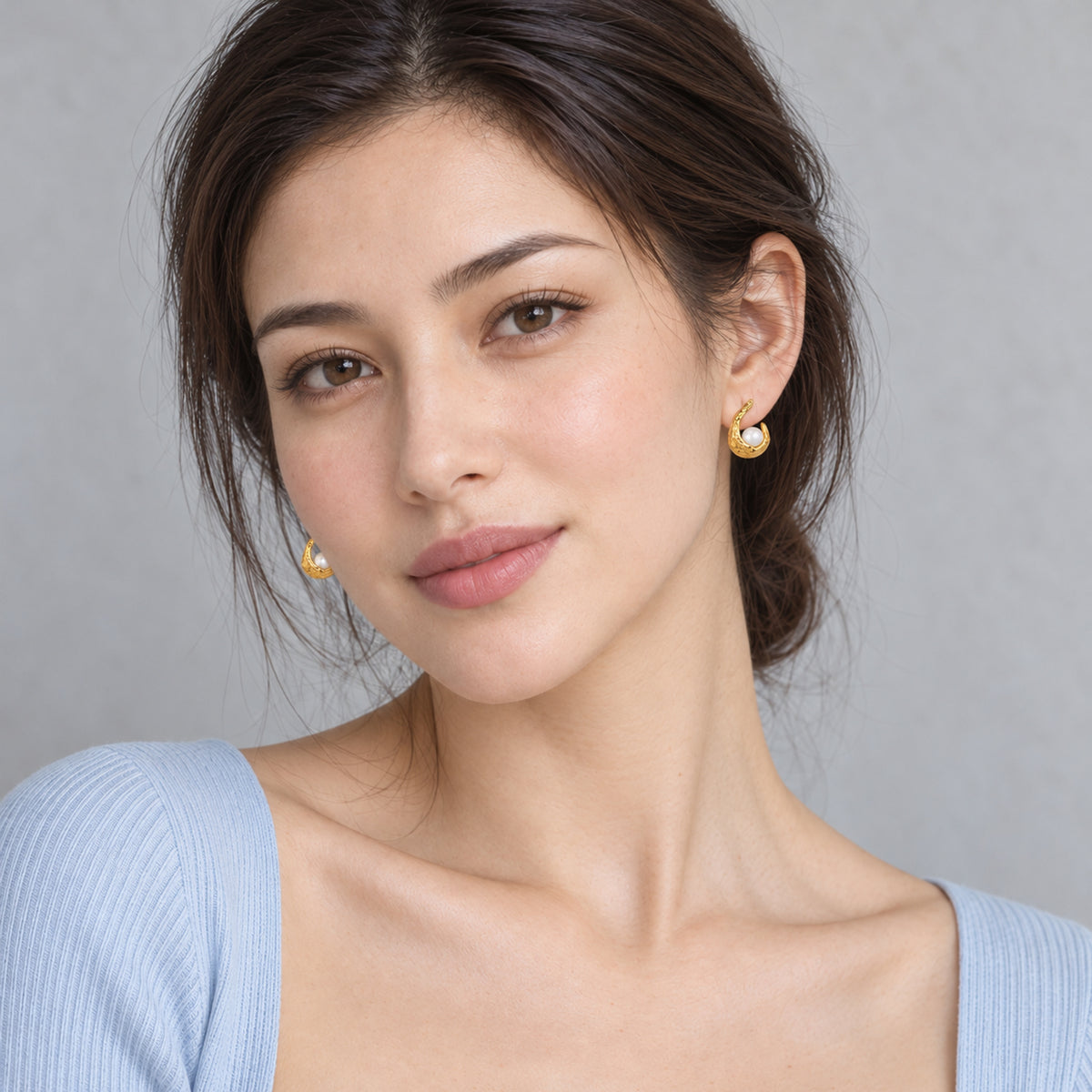 MIRA — Molten Gold Crescent Baroque Pearl Huggie Hoop Earrings