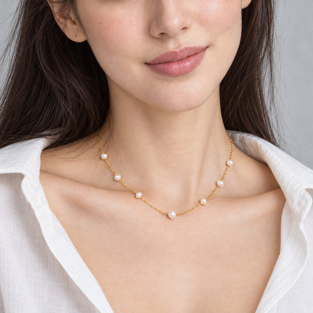MIRA — Petite Freshwater Potato Pearl Station Choker Necklace