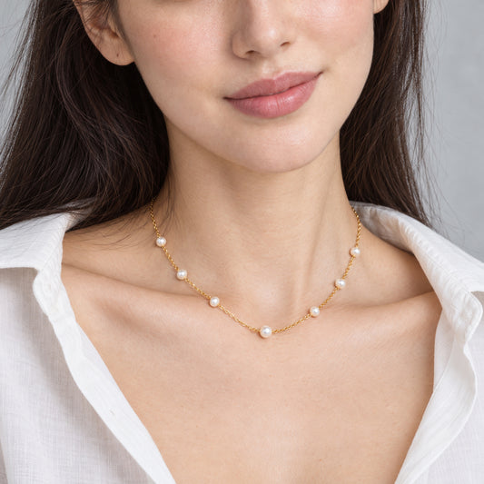 MIRA — Petite Freshwater Potato Pearl Station Choker Necklace