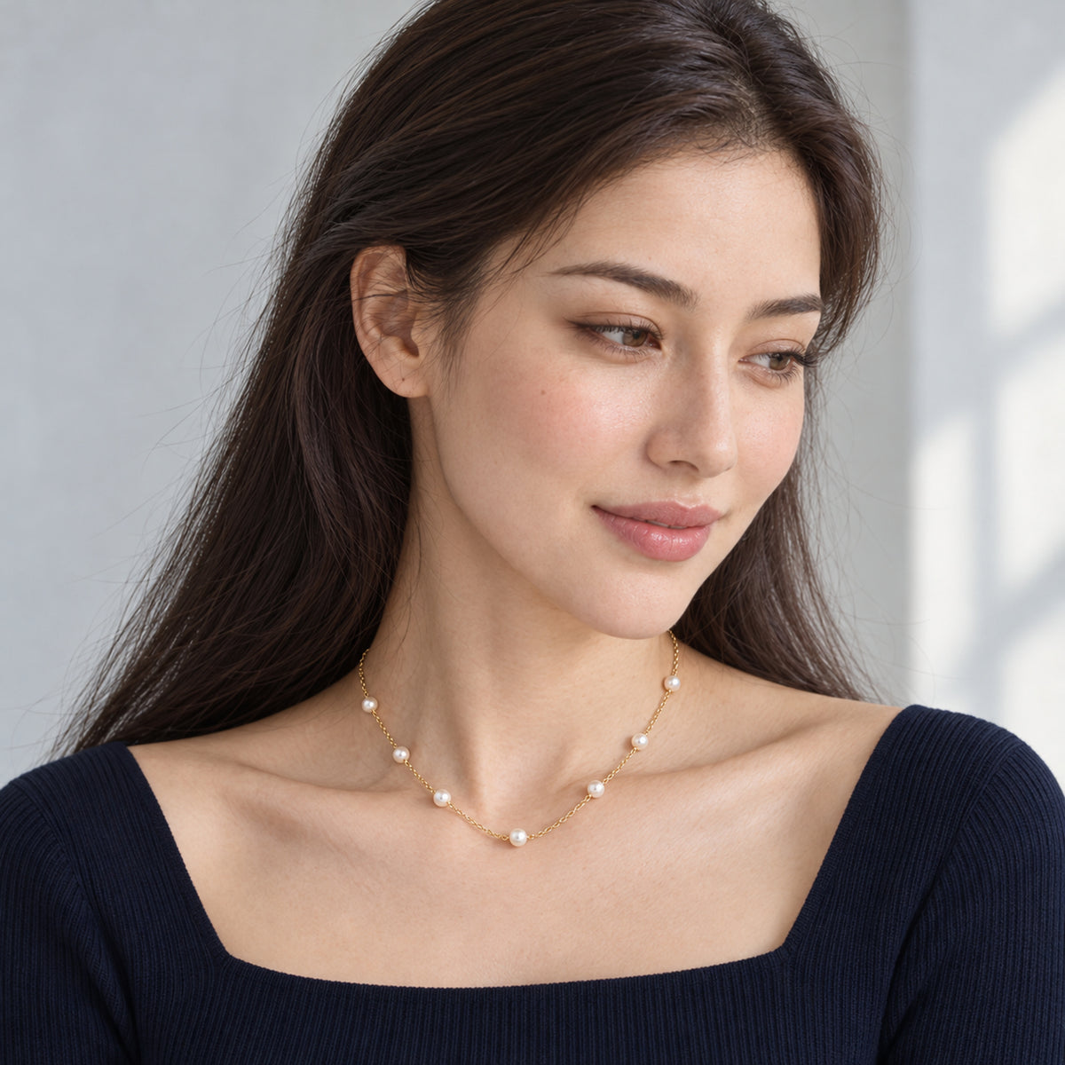 MIRA — Petite Freshwater Potato Pearl Station Choker Necklace