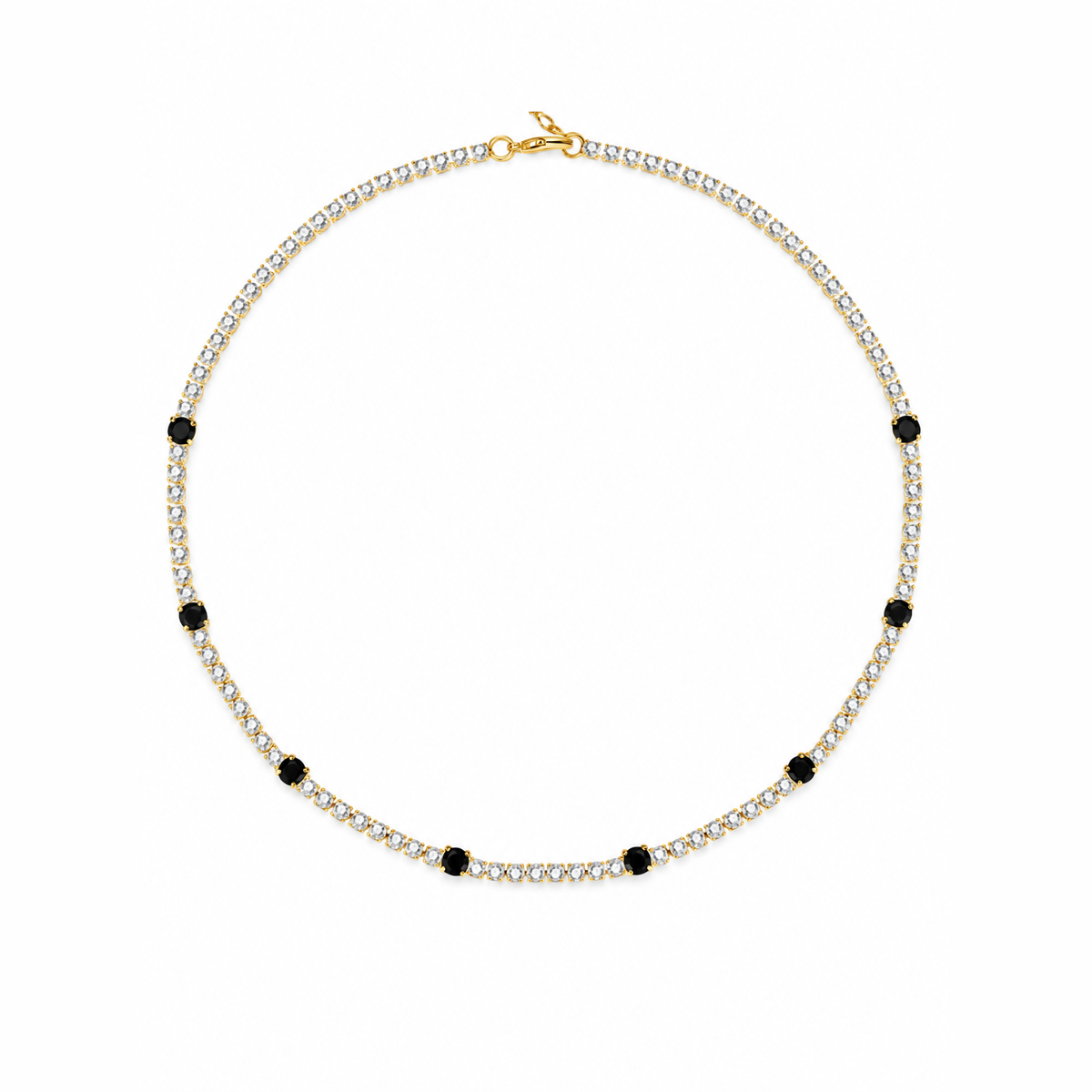 VERA | Monochrome Black & Clear Pavé Tennis Choker Necklace (18K Gold Plated Brass)