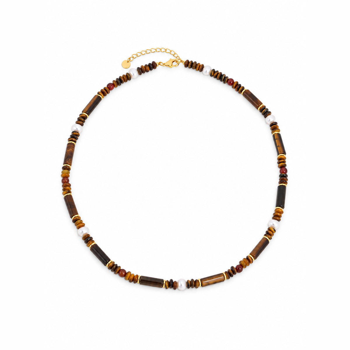 ELENE | Tiger's Eye, Freshwater Pearl & Garnet Beaded Choker (18K Gold Plated 925 Silver)