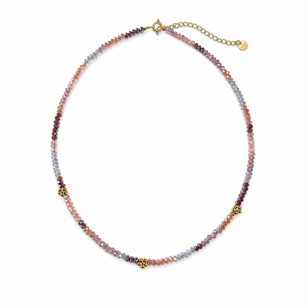MIRA | Multicolored Faceted Glass Bead & Gilded Floral Choker (18K Gold Plated 925 Silver)