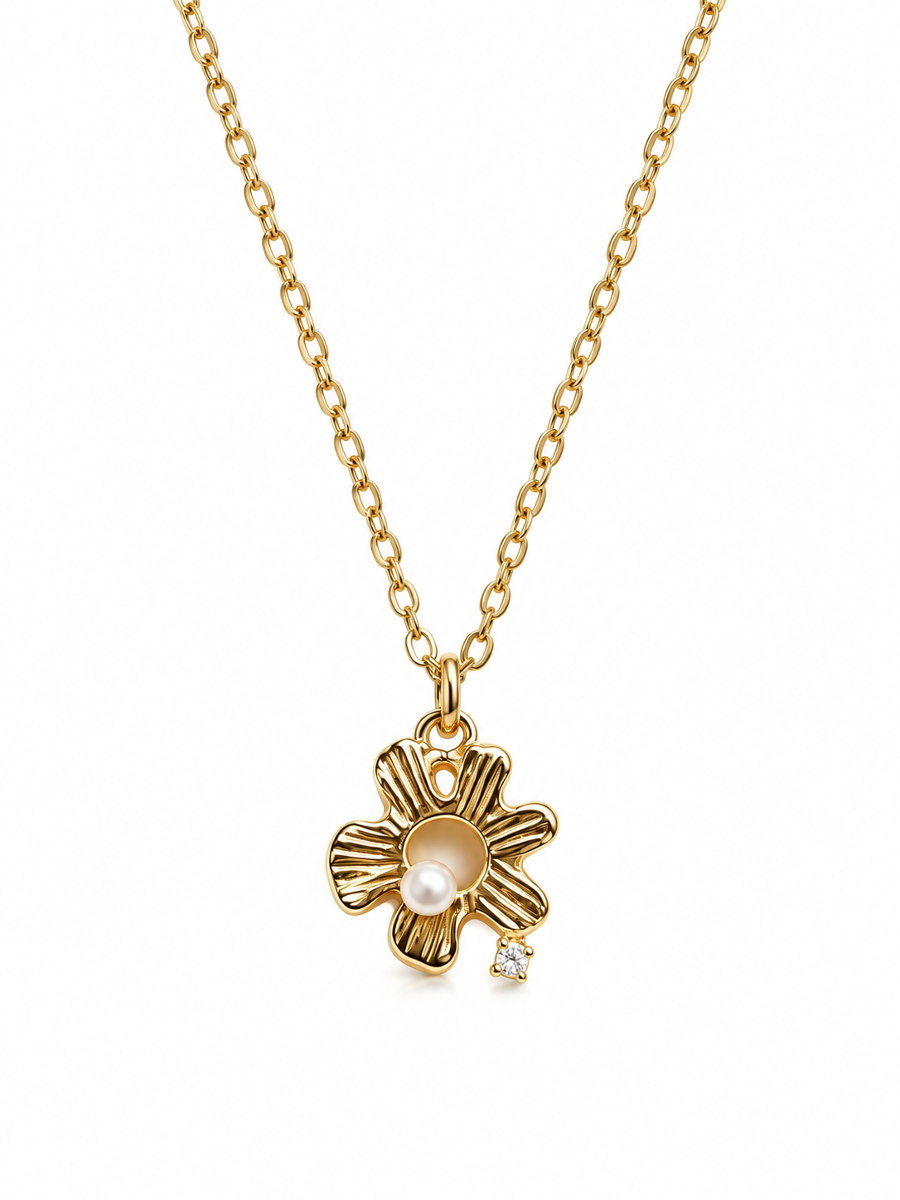MIRA — French Vintage Sunburst Bloom Pearl Pendant Necklace