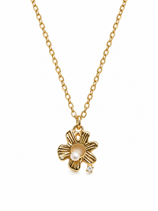MIRA — French Vintage Sunburst Bloom Pearl Pendant Necklace