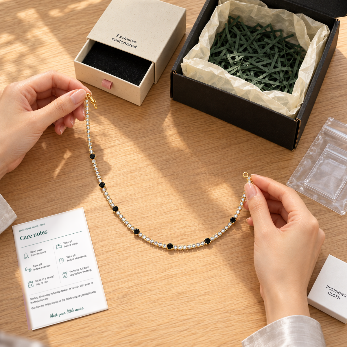 VERA | Monochrome Black & Clear Pavé Tennis Choker Necklace (18K Gold Plated Brass)
