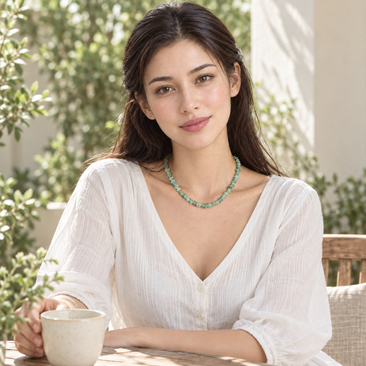 MIRA | Raw Blue Apatite Gemstone Chip Choker Necklace (S925 Sterling Silver)
