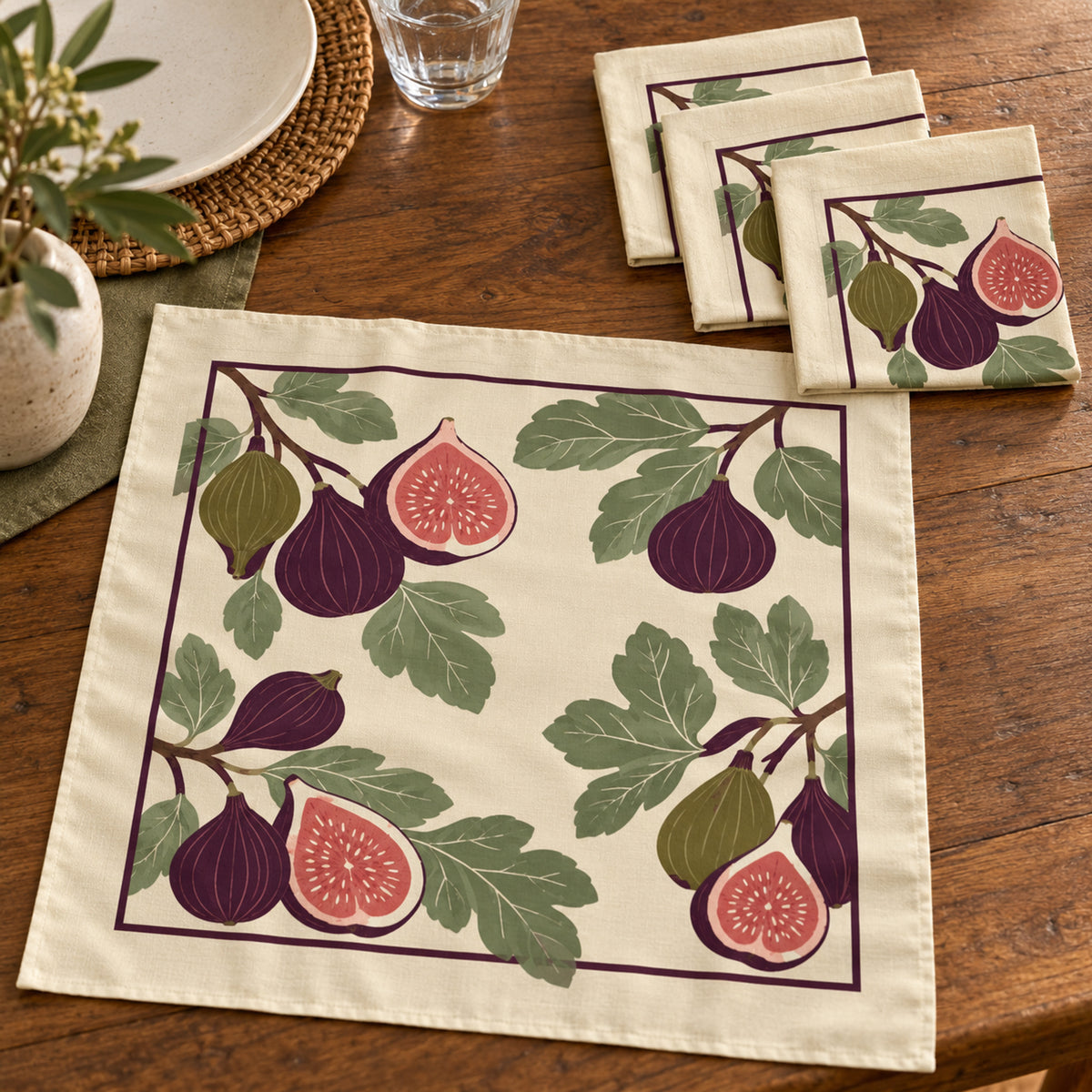 Still & Flow, Fig Atelier Dinner Cloth Napkins, Set of 4, 20 × 20 in