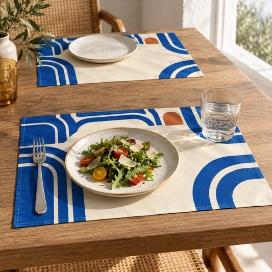 Still & Flow, Cobalt Arcade Dining Placemats, Set of 4, 18 × 14 in