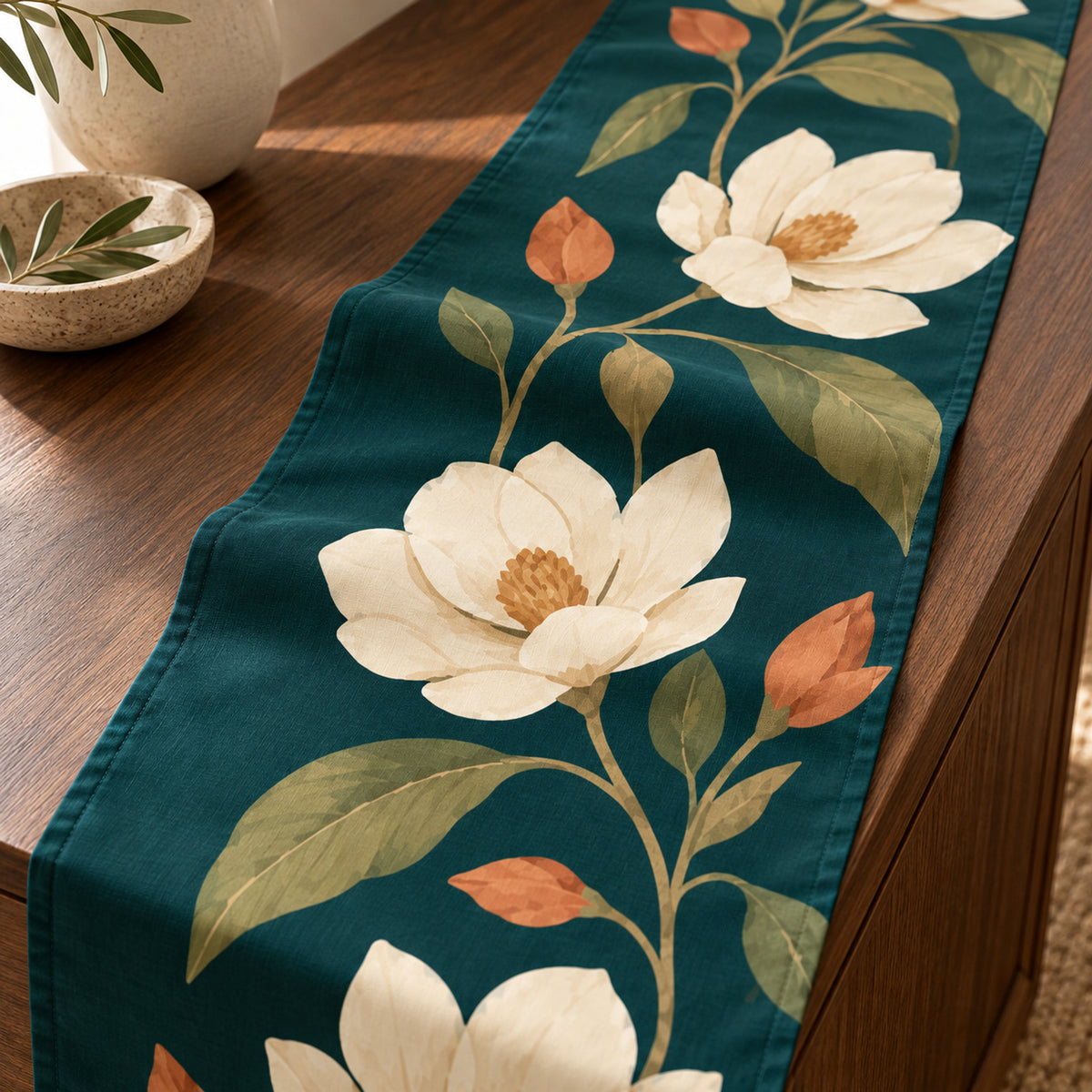 Still & Flow, Nocturne Bloom Printed Table Runner, 90 × 16 in