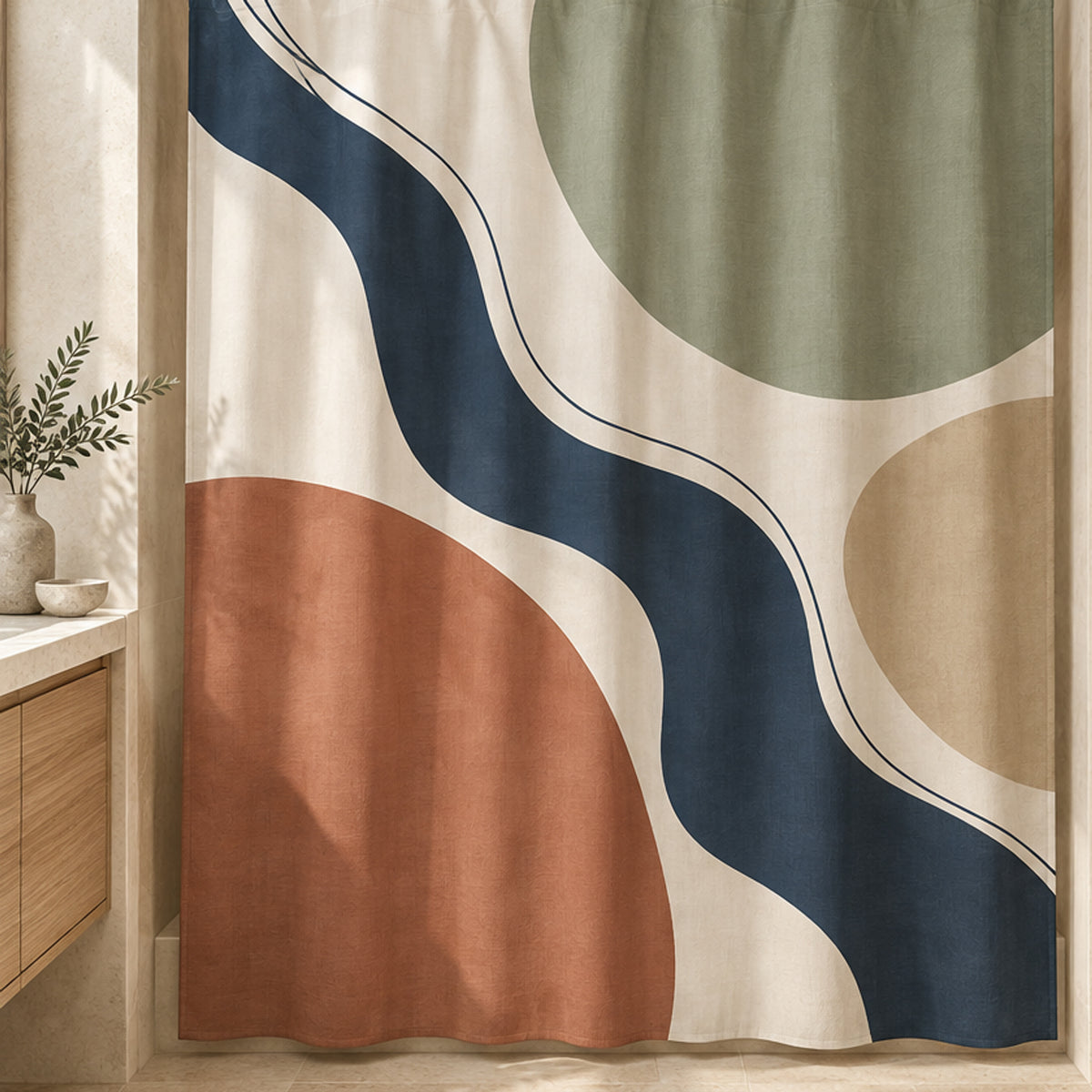Still & Flow, Tidal Stone Art Print Shower Curtain, 71 × 74 in