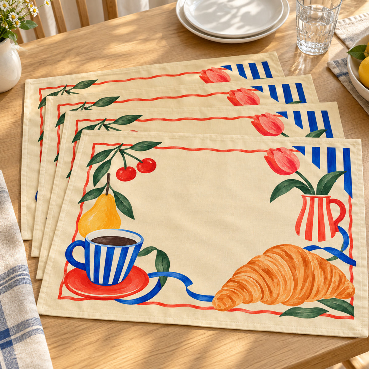 Offbeat Living, Afternoon Social Dining Placemats, Set of 4, 18 × 14 in