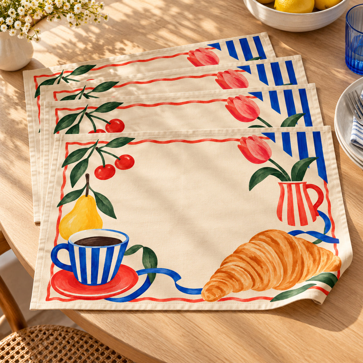 Offbeat Living, Afternoon Social Dining Placemats, Set of 4, 18 × 14 in