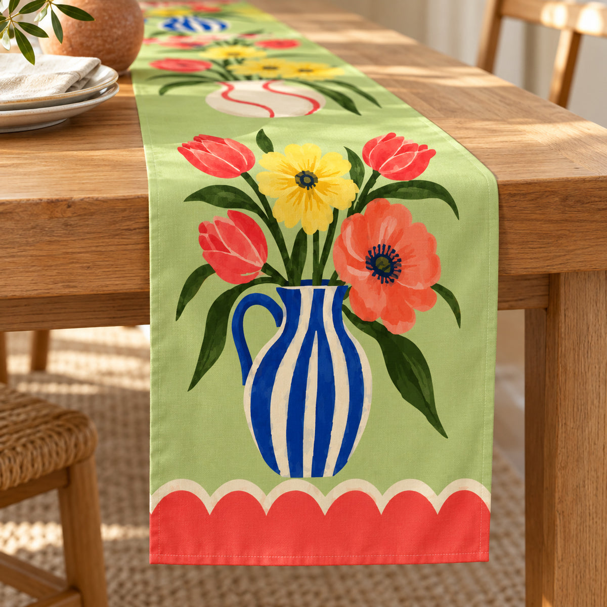 Offbeat Living, Flower Market Stroll Printed Table Runner, 90 × 16 in