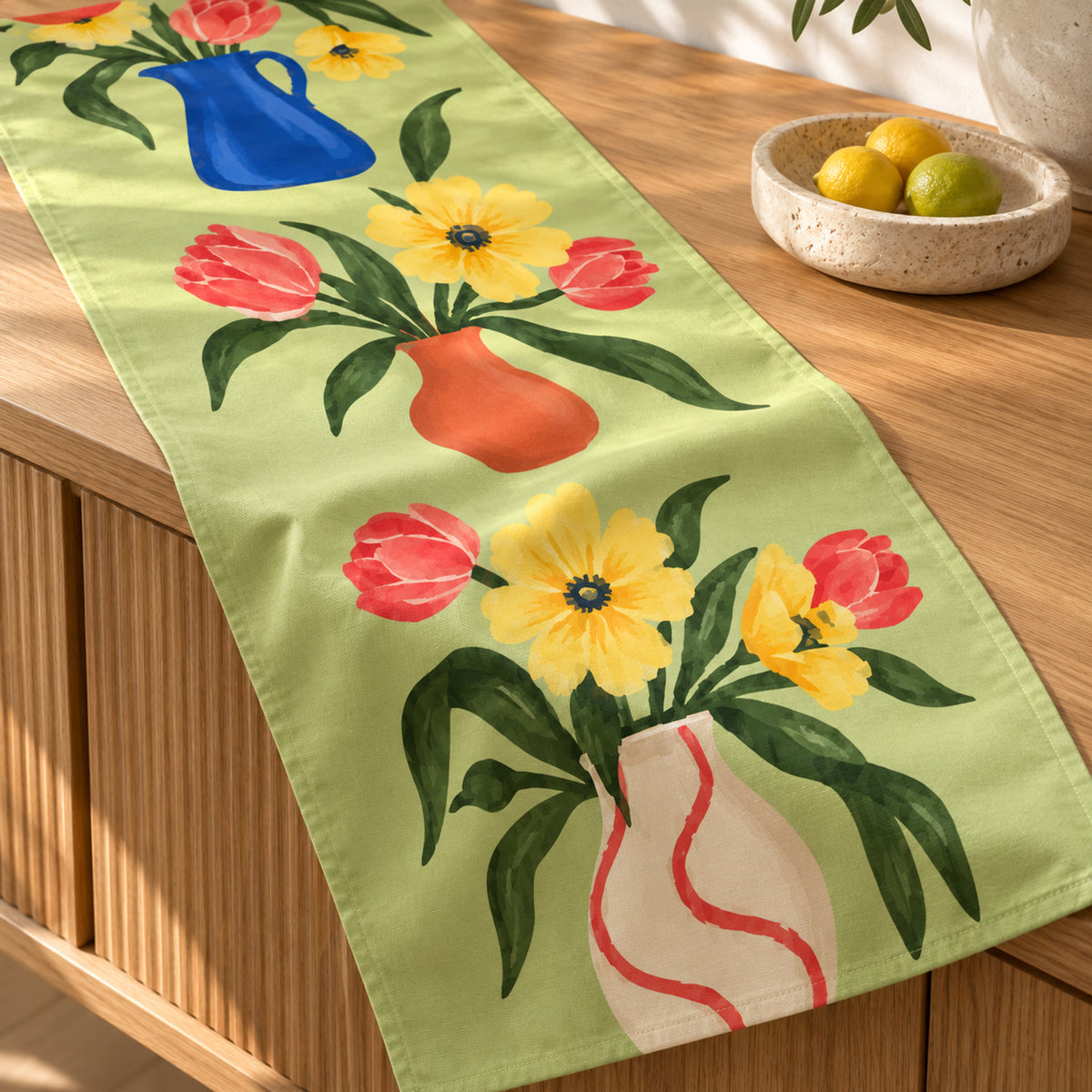 Offbeat Living, Flower Market Stroll Printed Table Runner, 90 × 16 in